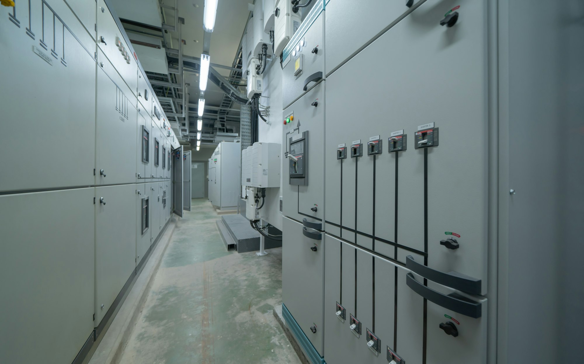 Industrial electric switch panel power plant in industry factory. Switchgear operation control